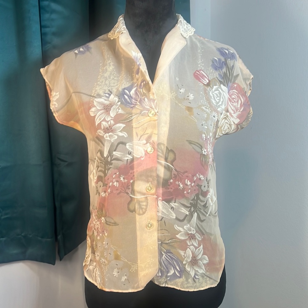 Vintage So What! of California floral lace blouse Sz S